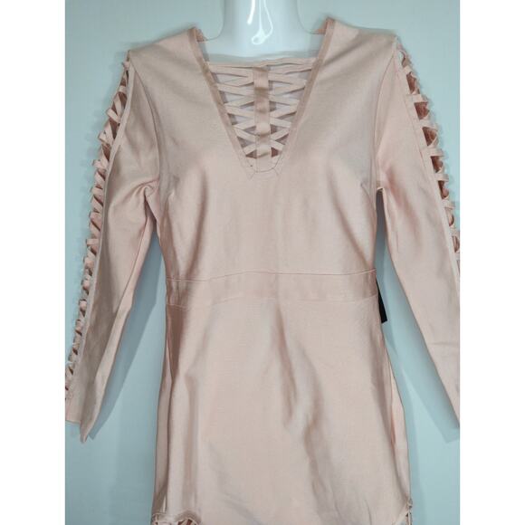 Venus Bandage Strappy Pink Cut Out Bodycon Mini Party Chic Dress LARGE NWT - Picture 3 of 10